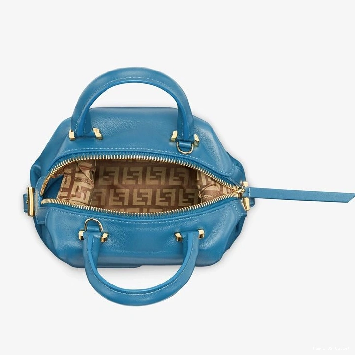 Vintage HOT Mini Leather Bag Fendi Blue FF In Nappa Cube 0726